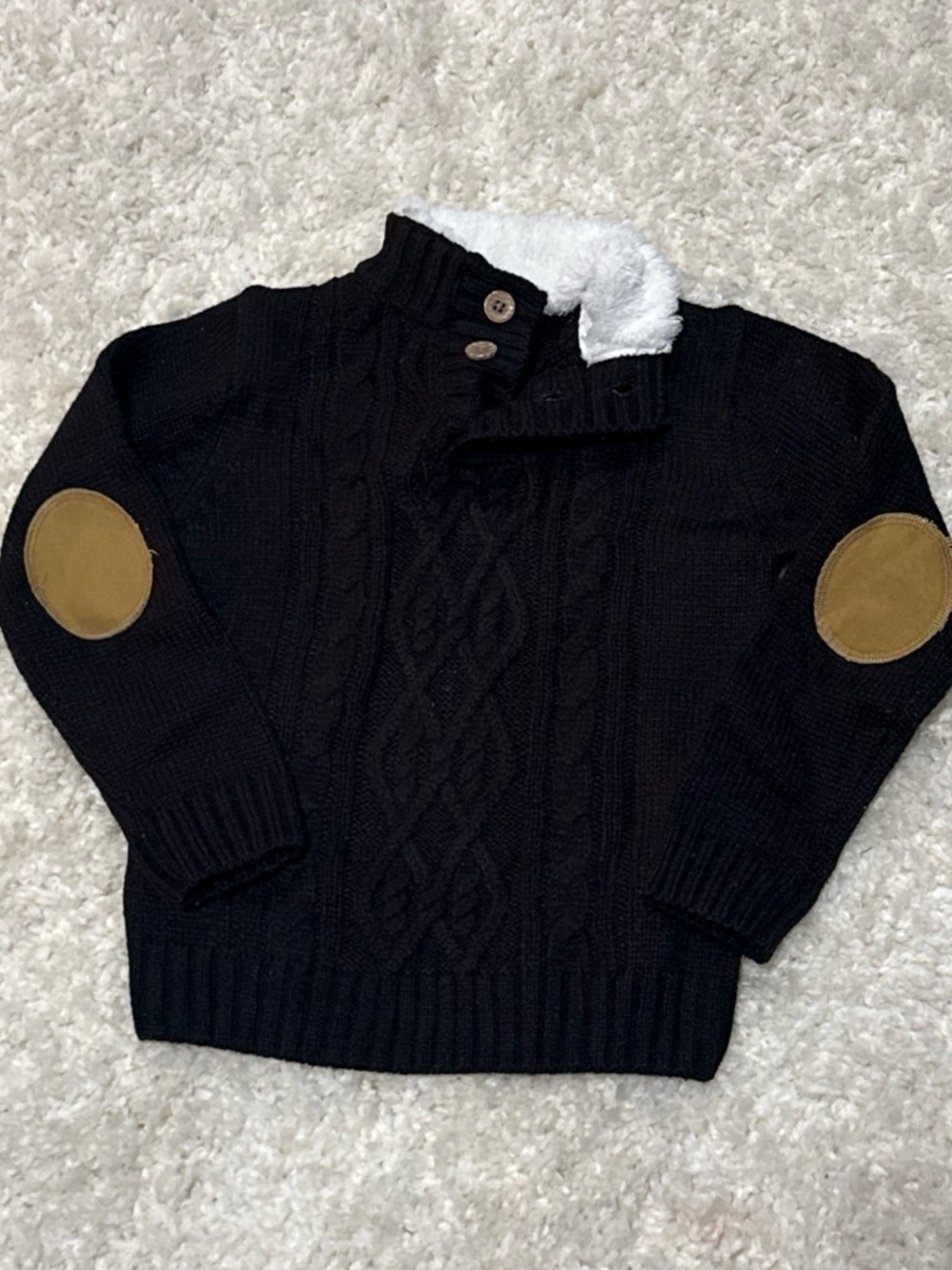 Boy toddler Black Cable Knit Sweater with Contrast Elbow Patches